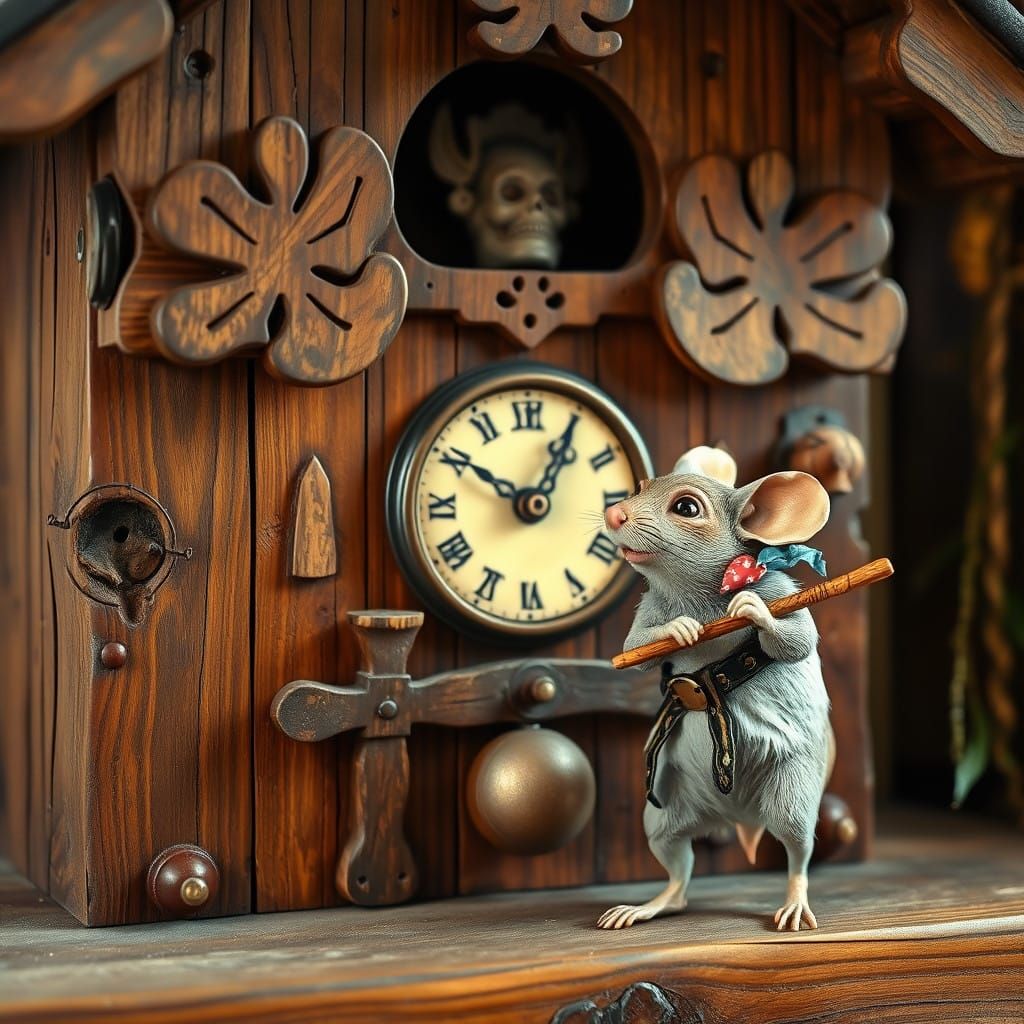 Rustic Black Forest Chalet Cuckoo Clock in Whimsical Woodlan...