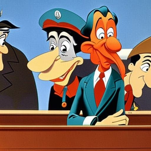 Goofy Testifies: Nuremberg Trials Surreal AI Art