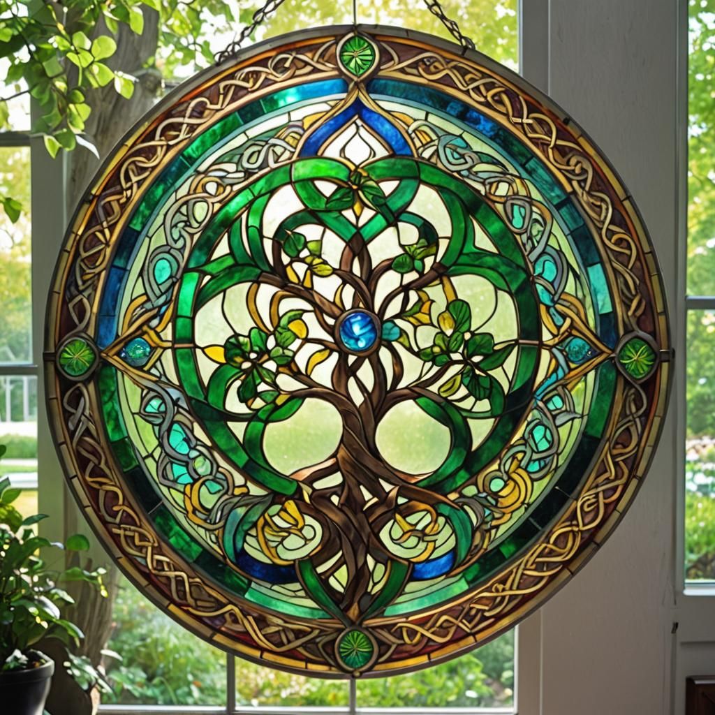 Celtic Mythology Stained Glass in Sunlight