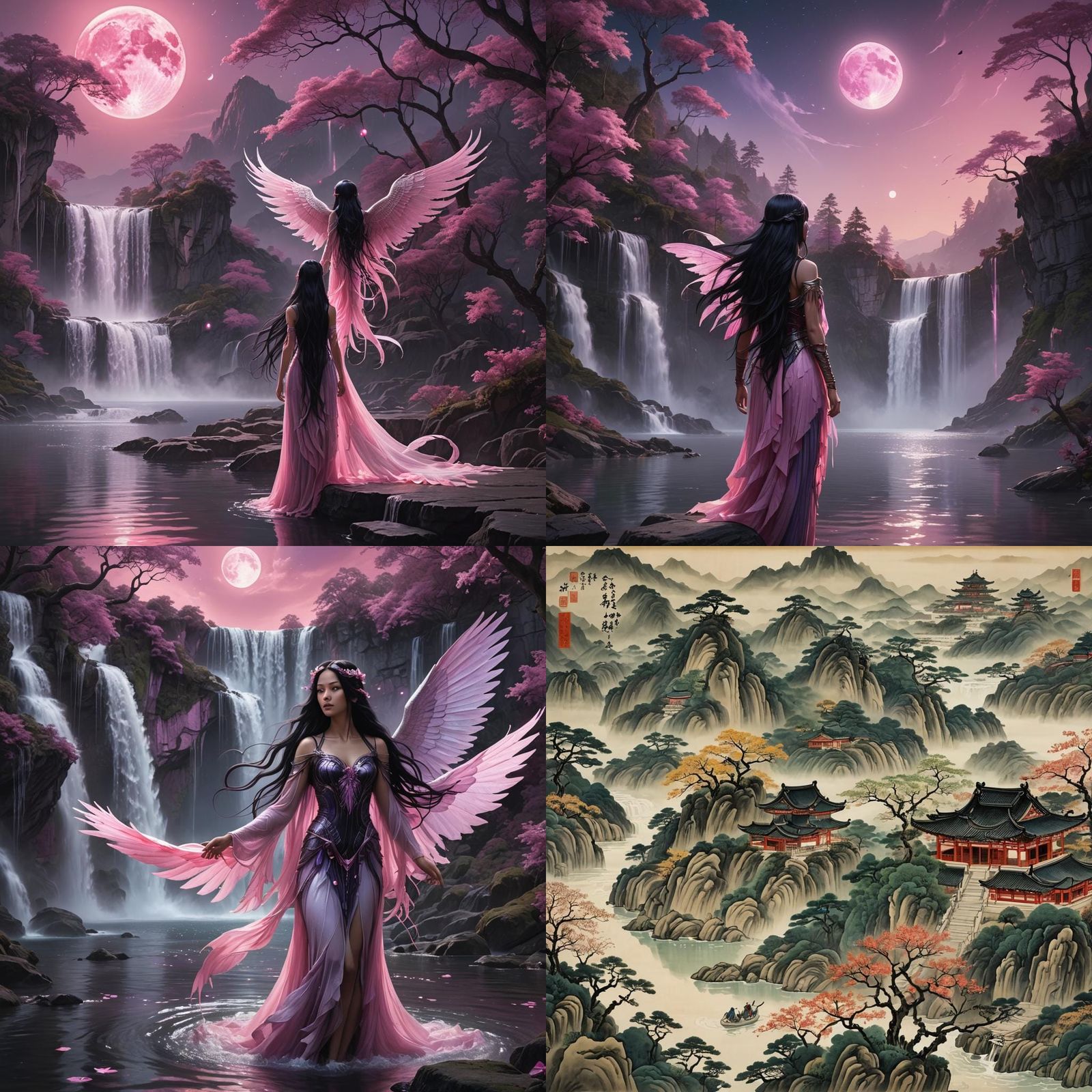Ethereal Pink Moon Fantasy Landscape in Detailed Matte Paint...