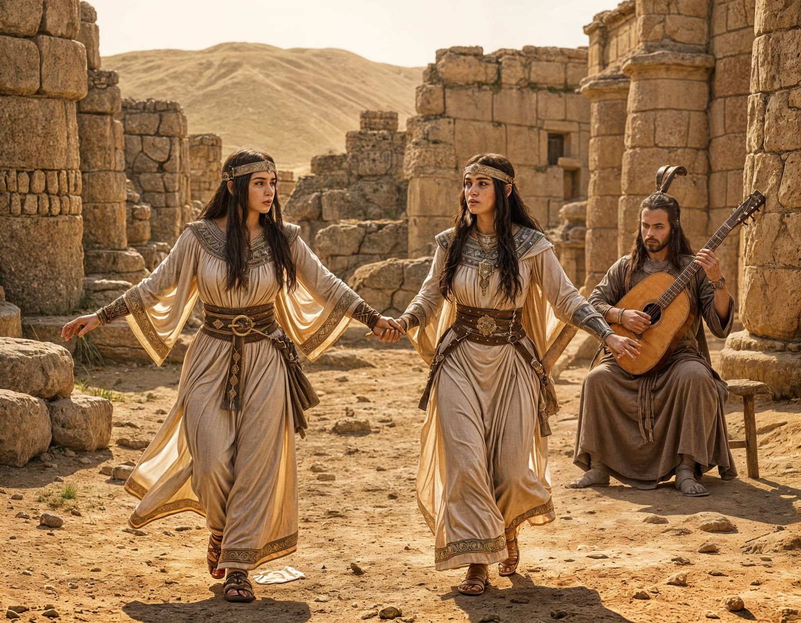 Elves Dancing in Egyptian Ruins, Cinematic Still