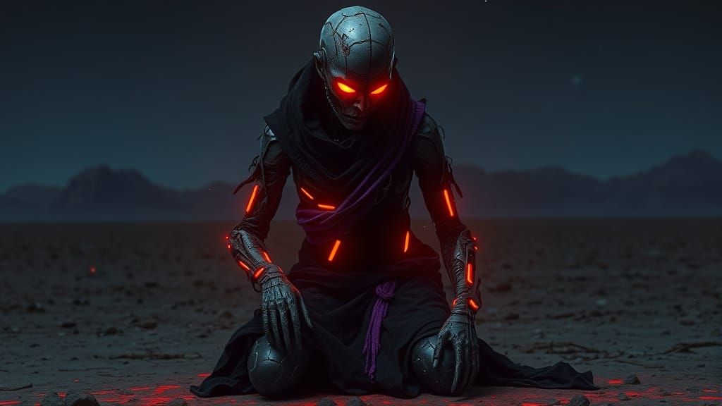 Android in Wasteland: Cyberpunk Sci-Fi Art