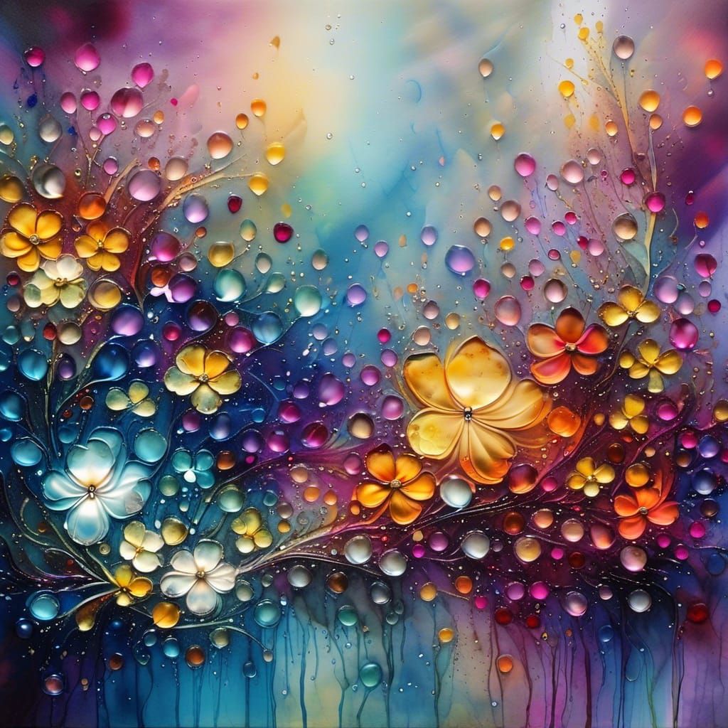 Native American Woman with Desert Flowers in Alcohol Ink