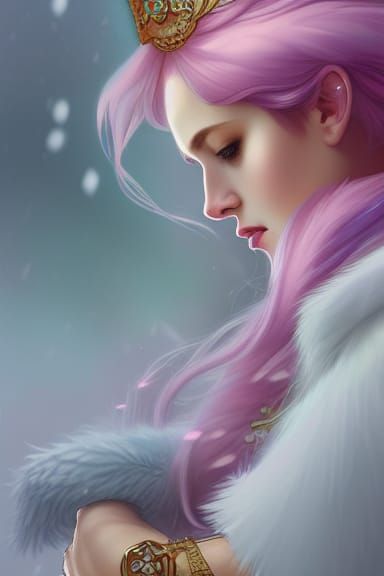 Icy Pink-Haired Queen with Sword, Detailed Digital Art