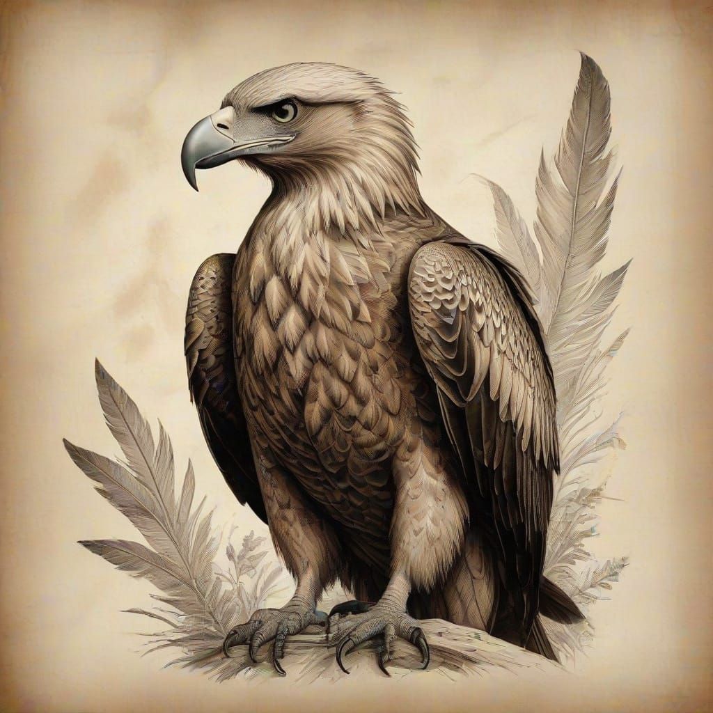 Finely Etched Eagle on Ancient Parchment