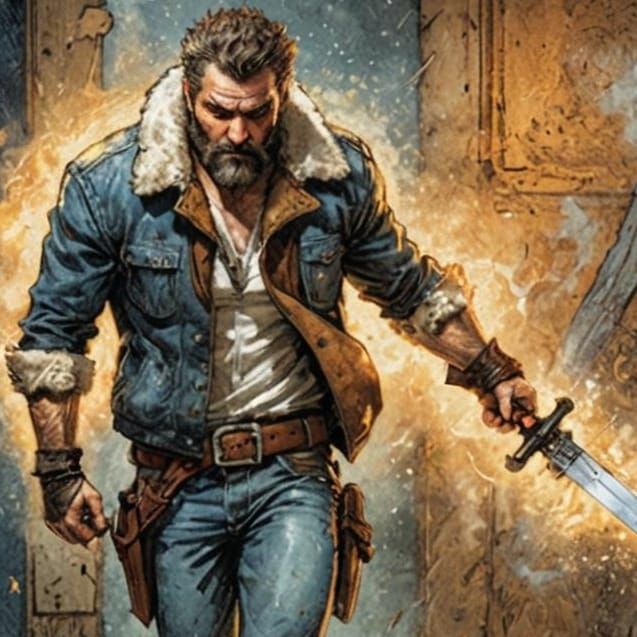 Rugged Swordsman in Comic Book Art Style