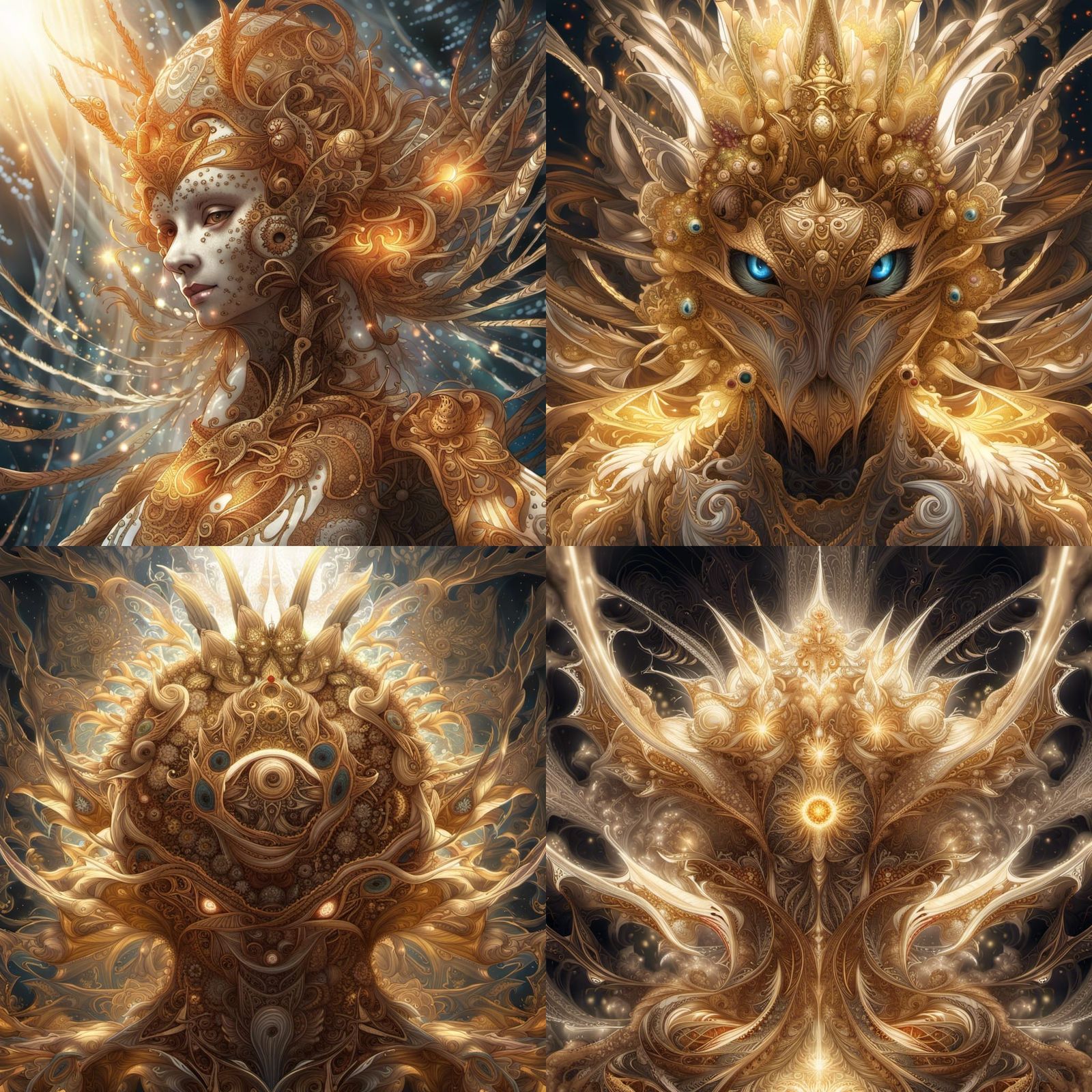 Fractal Radiance: Metallic Godlike Elephant Artwork