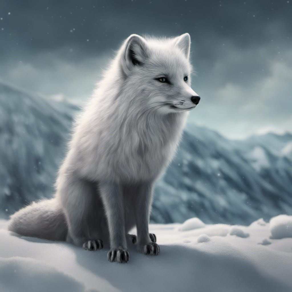 Dramatic Arctic Fox in Digital Matte Painting