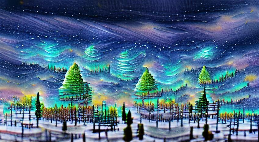 Pine Tree Forest Under Aurora Borealis