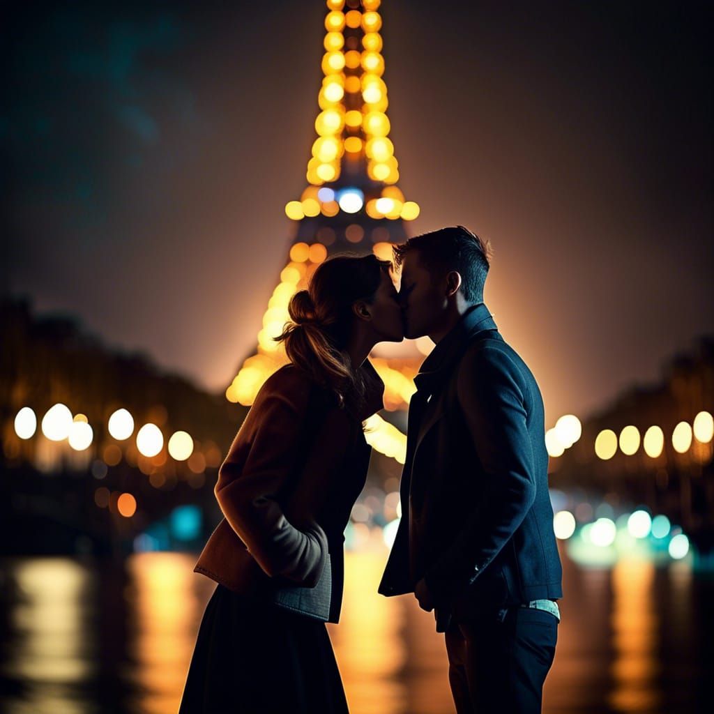 Romantic Kiss Under the Eiffel Tower