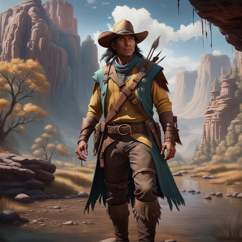 Native American and Ranger Encounter: Detailed Matte Paintin...