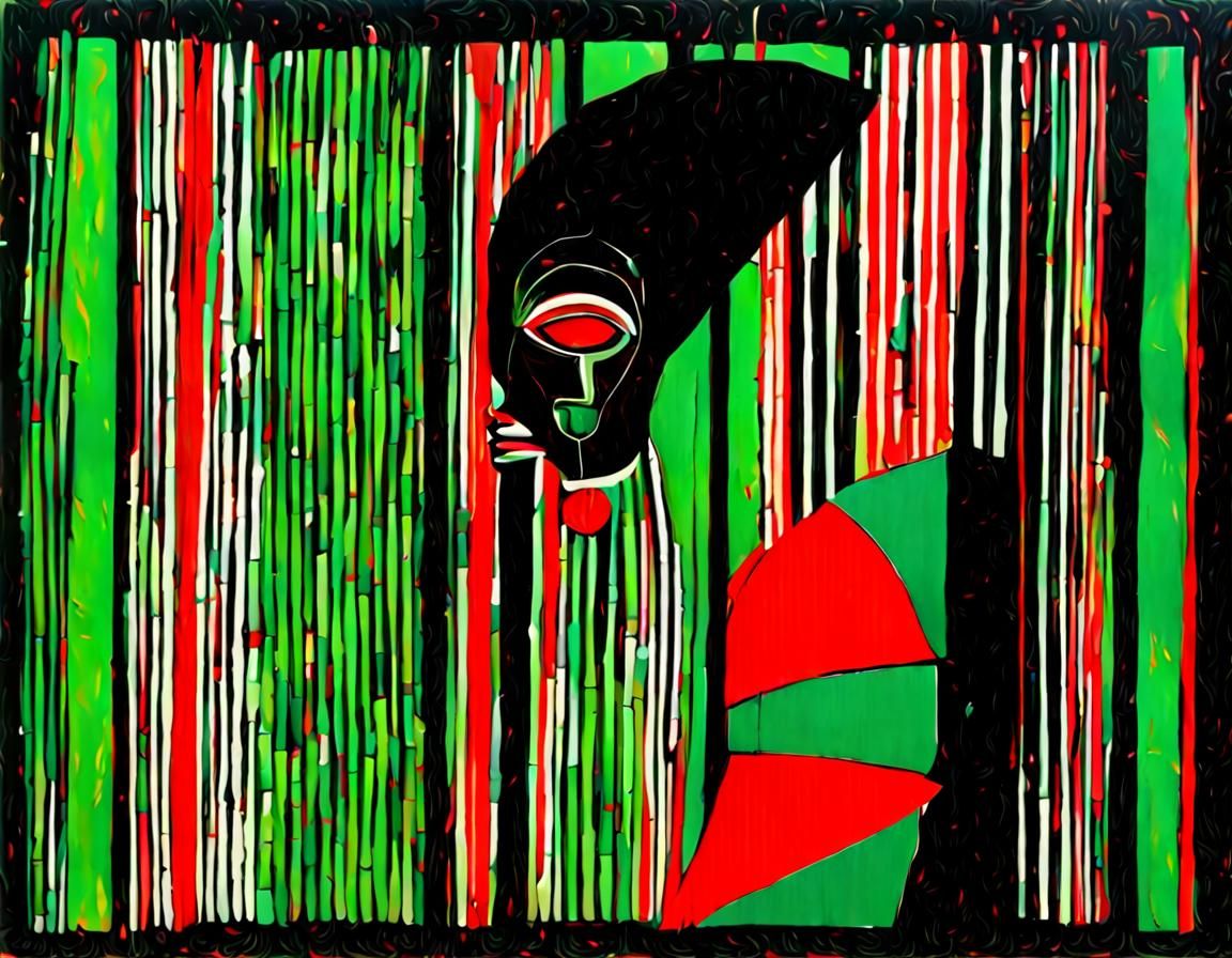 Ambiguous Being Walking Outdoors in Naive Art Style