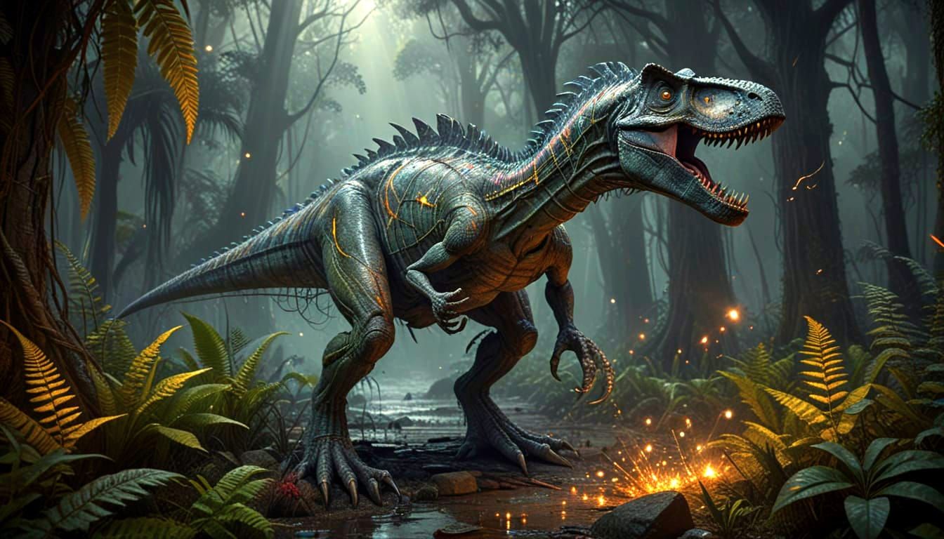 Jurassic Forest Scene in Graphite Pencil Style