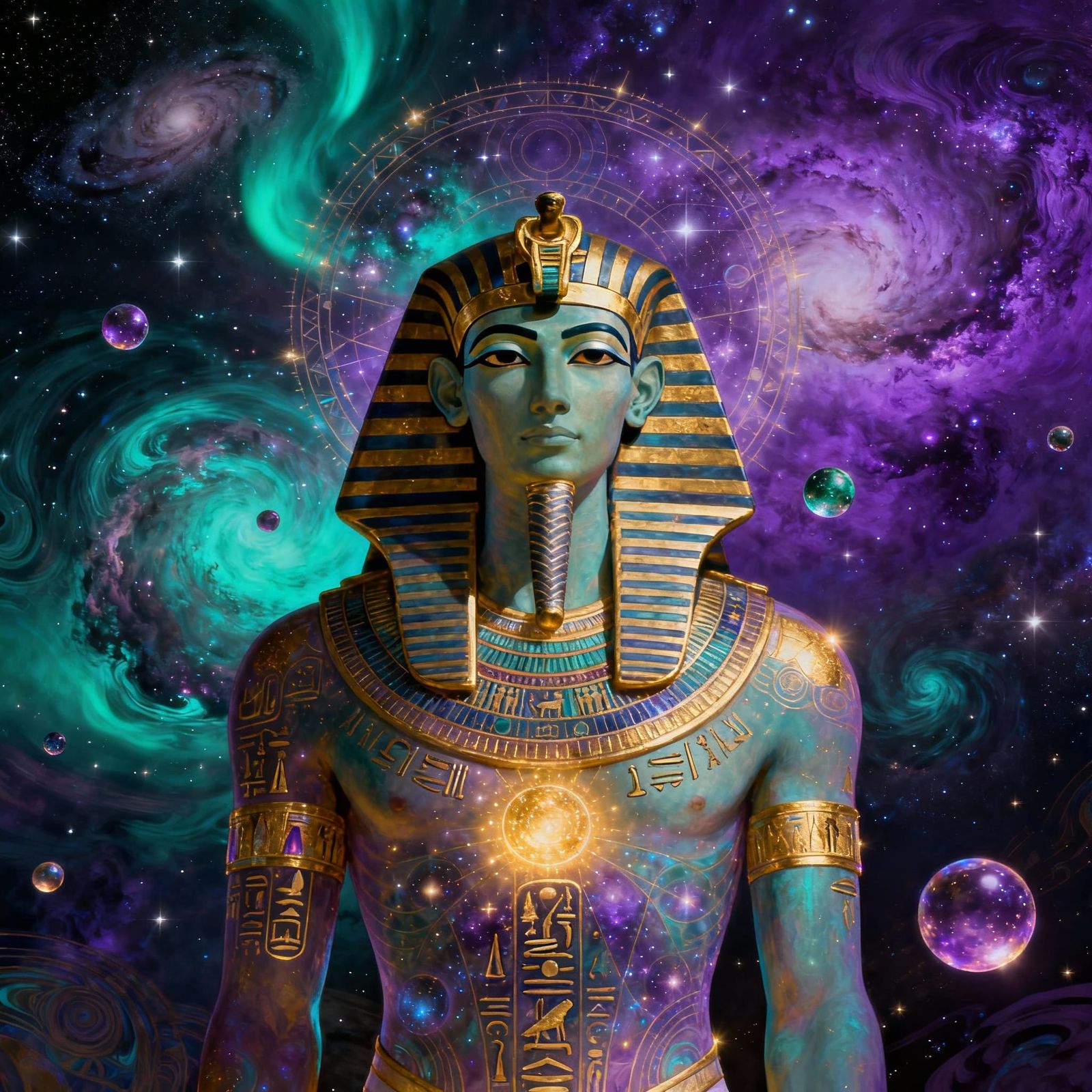 Psychedelic Osiris Egyptian God in Cosmic Style