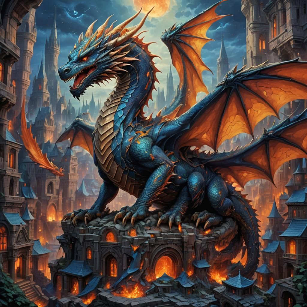 Colossal Dragon Corpse in Ruined Cityscape