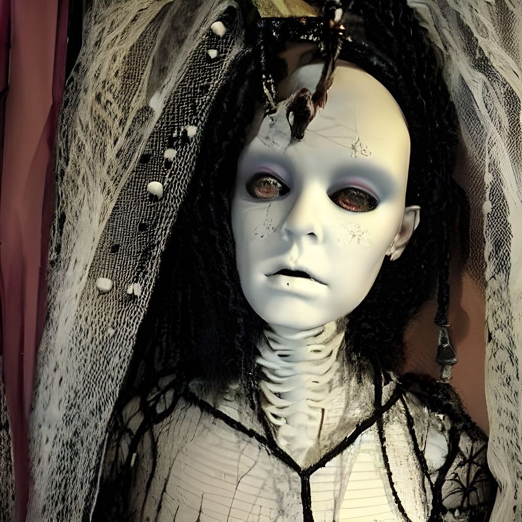 Haunted Gothic Mannequin with Moths in Braided Wig