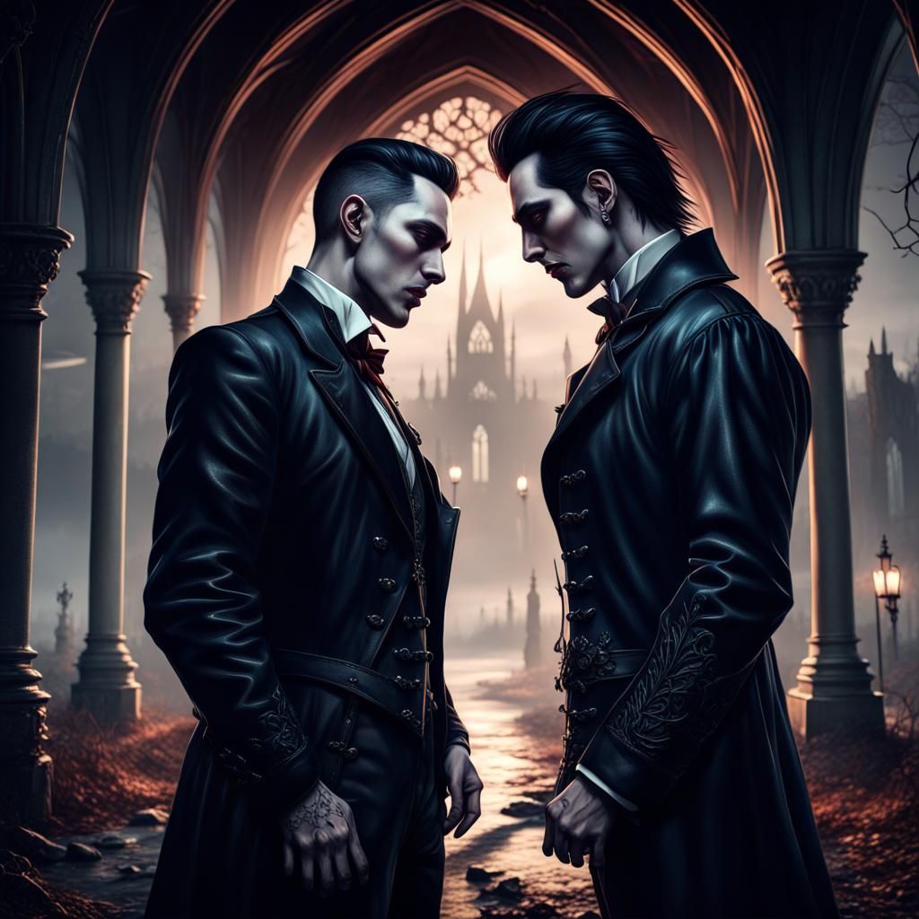 Gothic Vampire Couple Kiss in Noir Style
