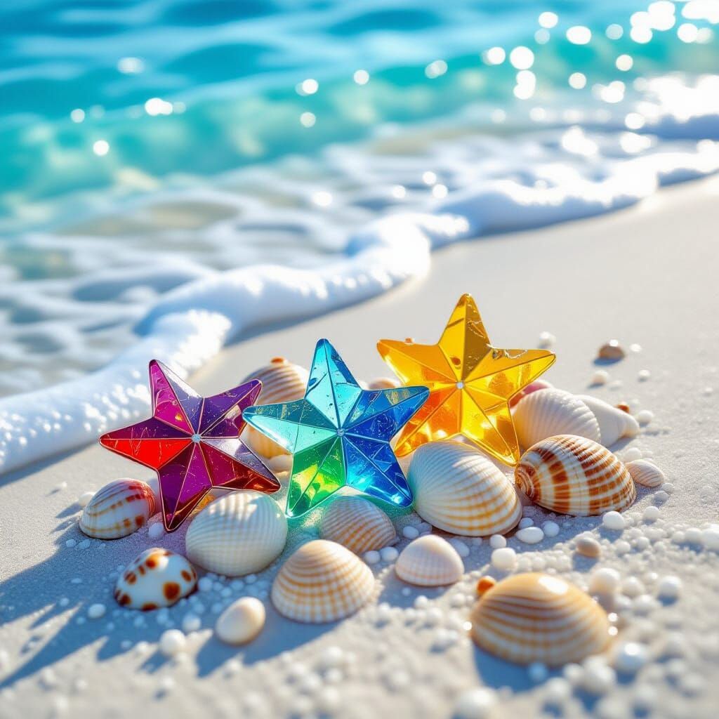 Vibrant Sea Glass Stars on Pristine Sand