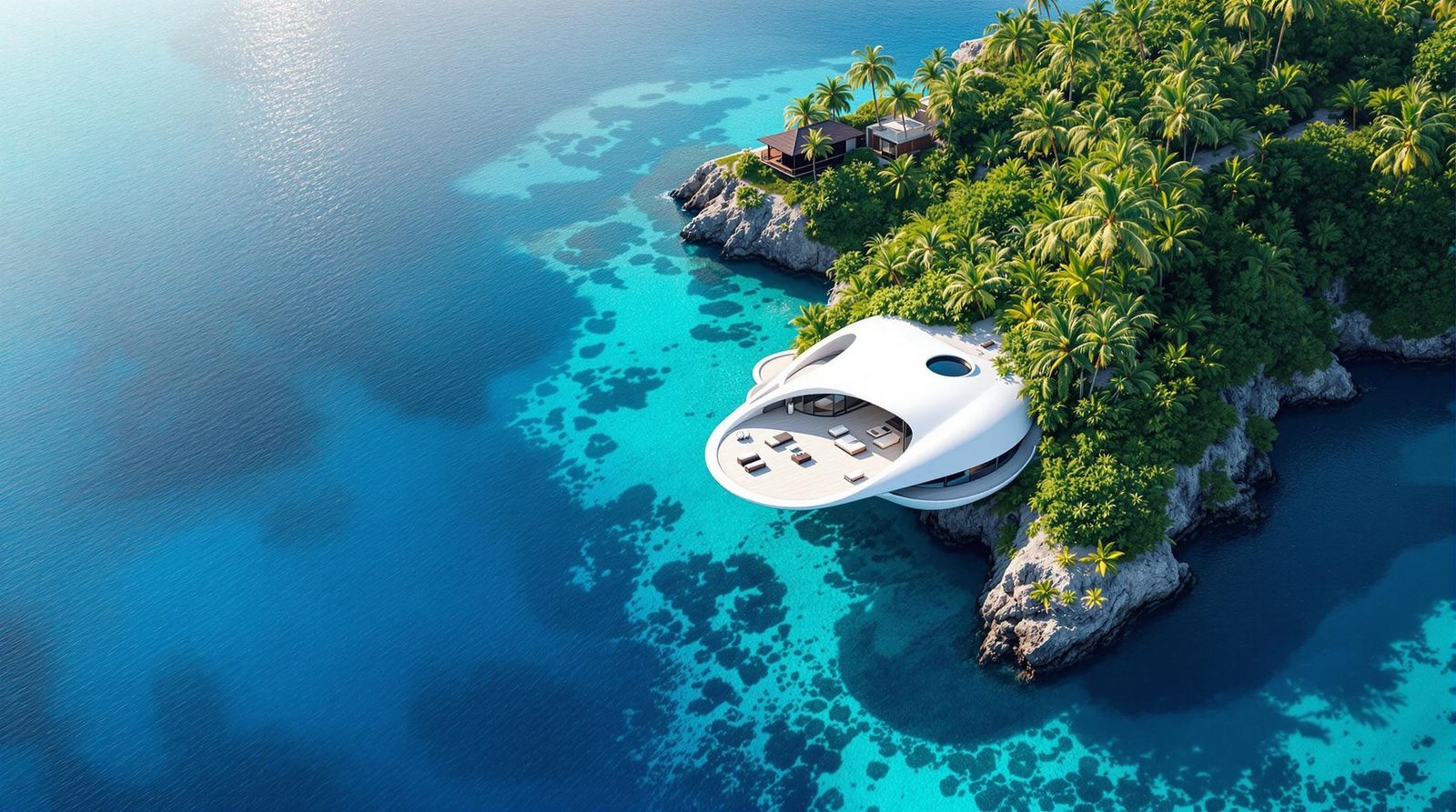 Futuristic Island Dwelling in Syd Mead Style