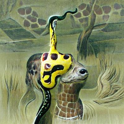 a giraffe with a snake head
