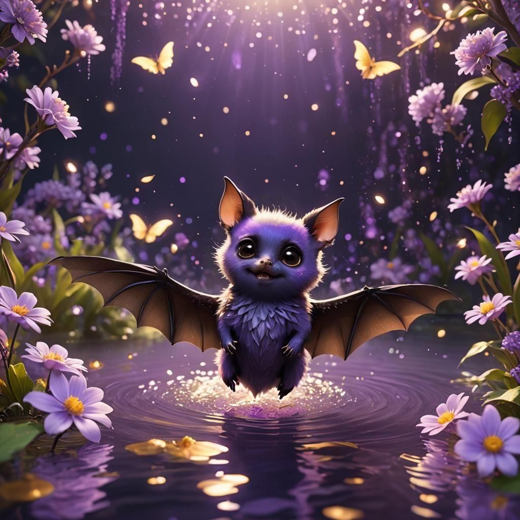 Whimsical Bat in Lilac Dreamscape