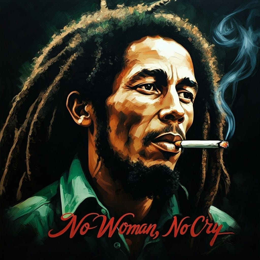 Expressive Portrait of Bob Marley in Vibrant Oil Brushstroke...