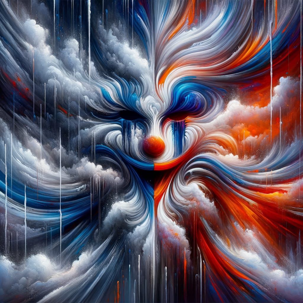Clown's Face in Intense Abstract Downpour