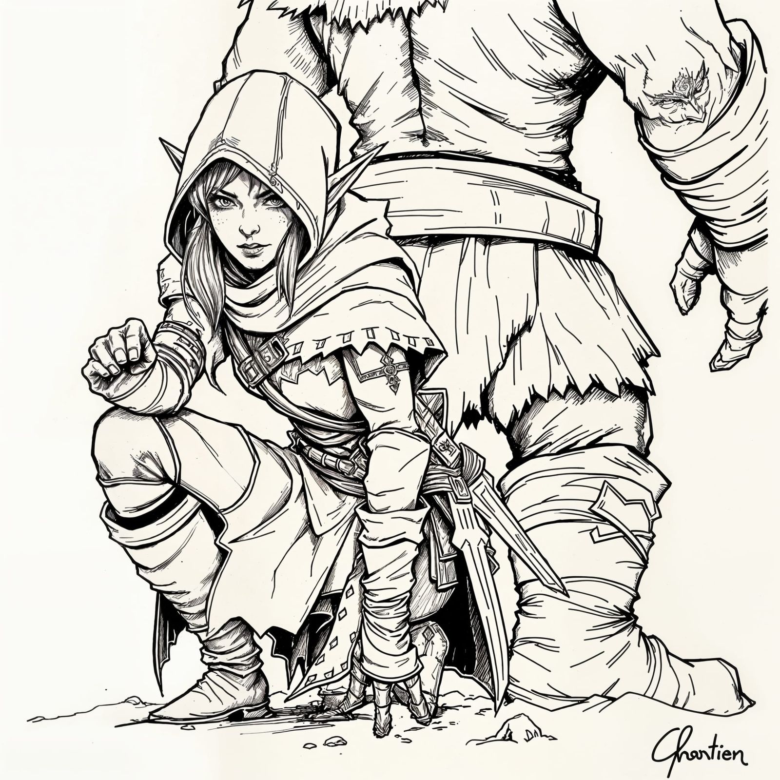 Ethereal Female Elf in Medieval Fantasy Stealth Pose