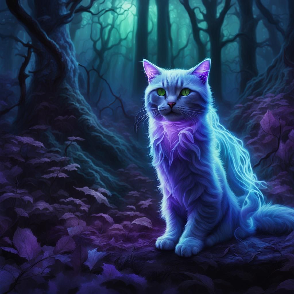 Mystical Forest Cat in Ghost Costume