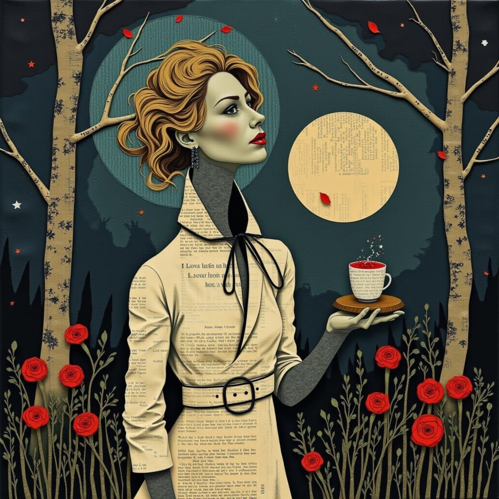 Surreal Forest Witch in Whimsical Inkcut Style