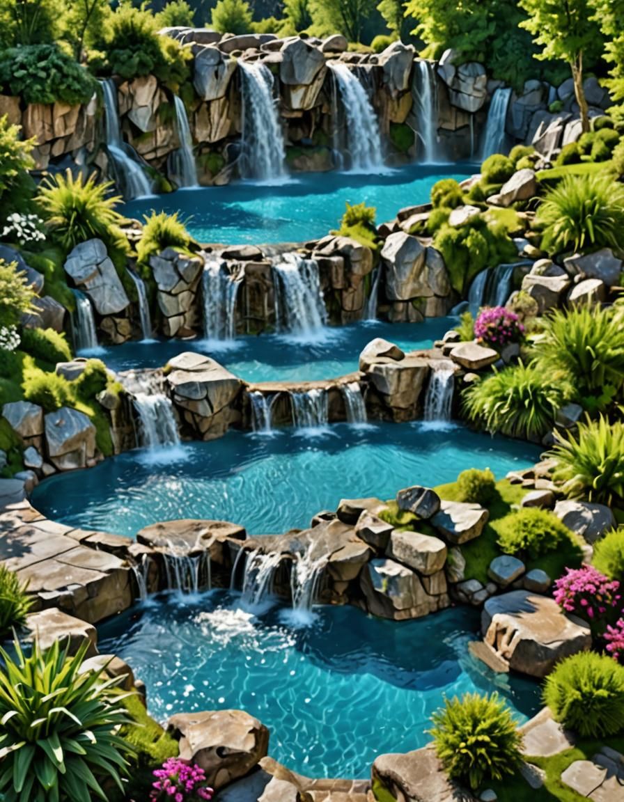 Fantasy Swimming Pool Landscape with Waterfall
