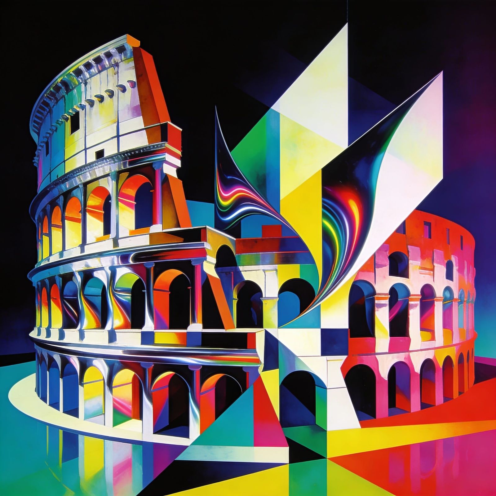 Futuristic Colosseum in Abstract Cubist Style
