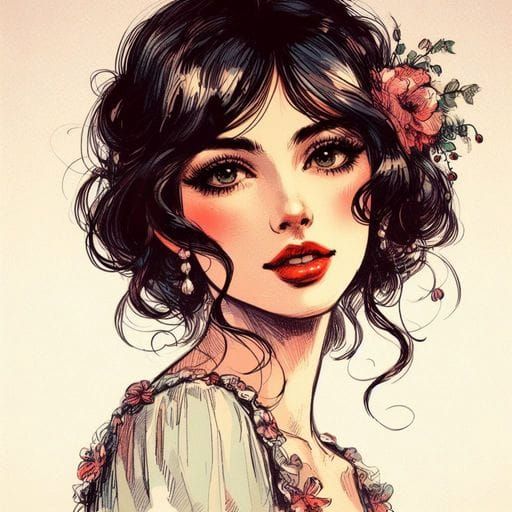 Vintage Italian Woman in 1920s Splash Art Style