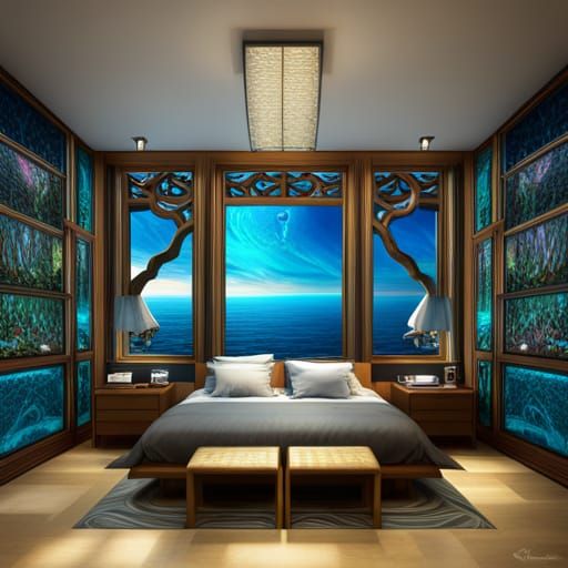 Stained Glass Ocean Bedroom: Digital Matte Painting