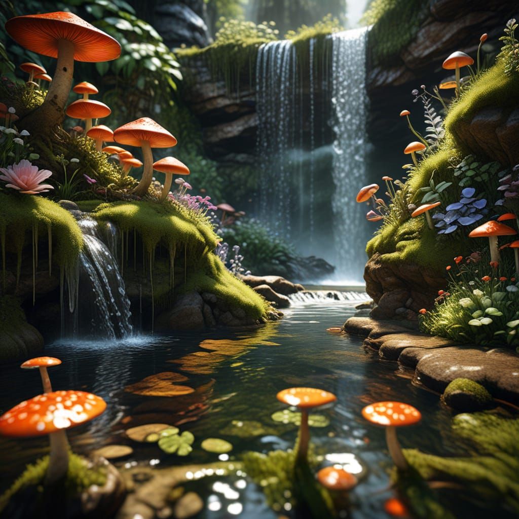 Magical Fairy Garden with Cascading Tea Cup Ecosystem