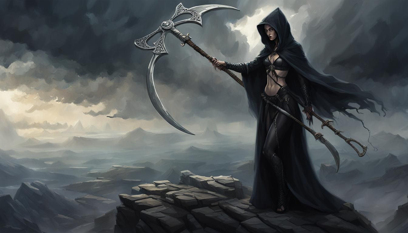 Death Goddess with Scythe in Dark Fantasy Style