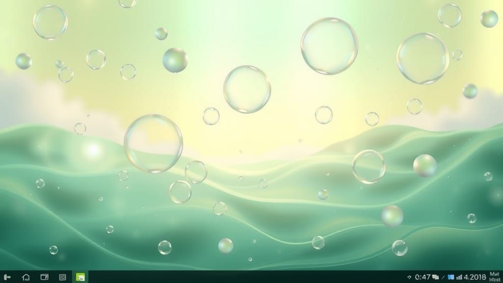 Serene Windows Vista-inspired desktop background with translucent, shimmering bubbles gently floating upwards, surrounde...