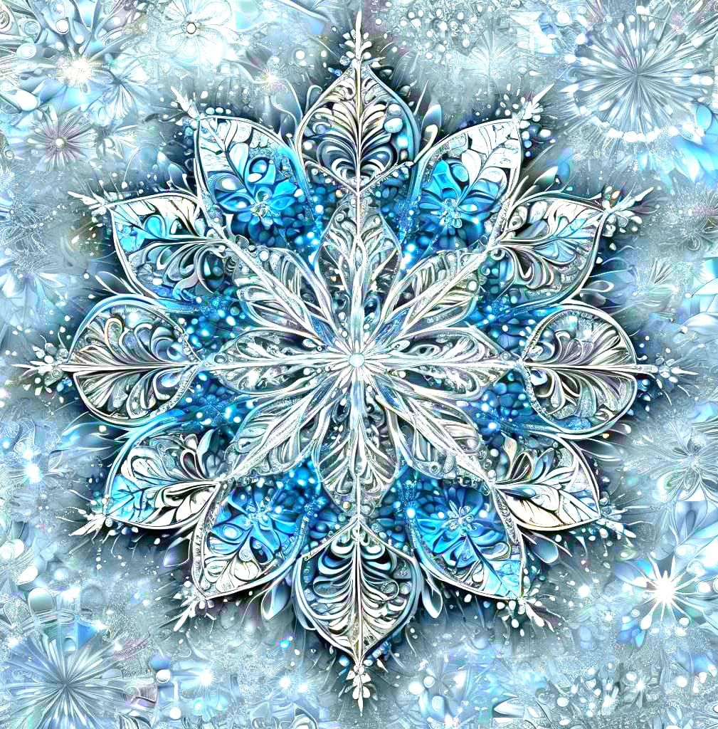Fractal Zentangle Snowflake in Sparkling, Glittering Detail