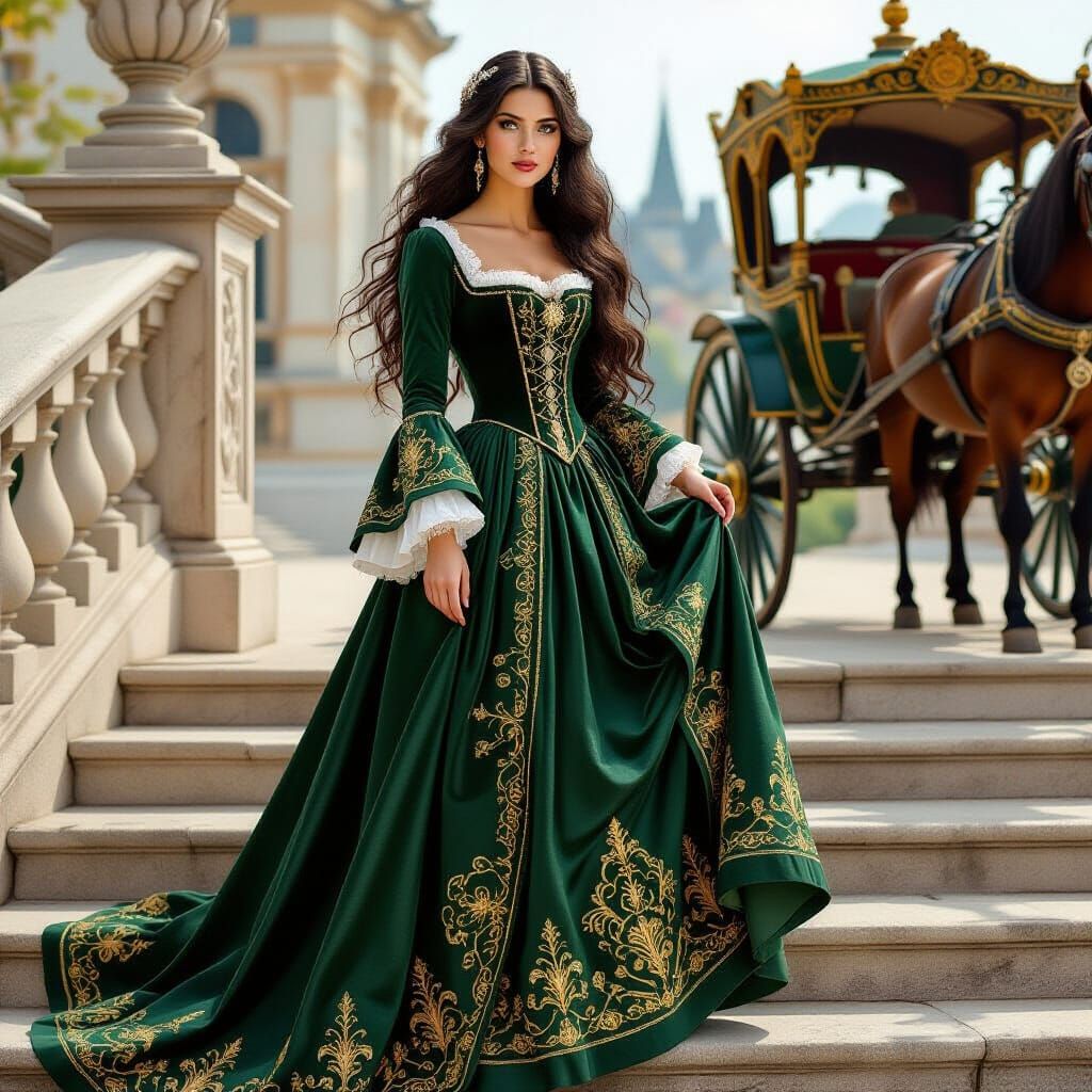 Medieval Woman in Alphonse Mucha Style Gown