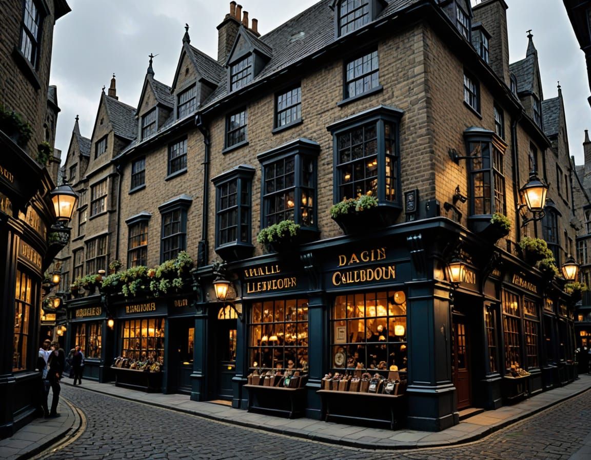 AI-Generated Image of Diagon Alley in London