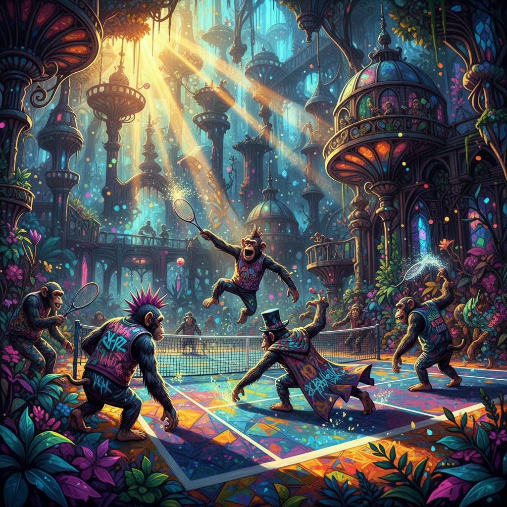 Chimpanzees Play Tennis in Rainforest Clearing