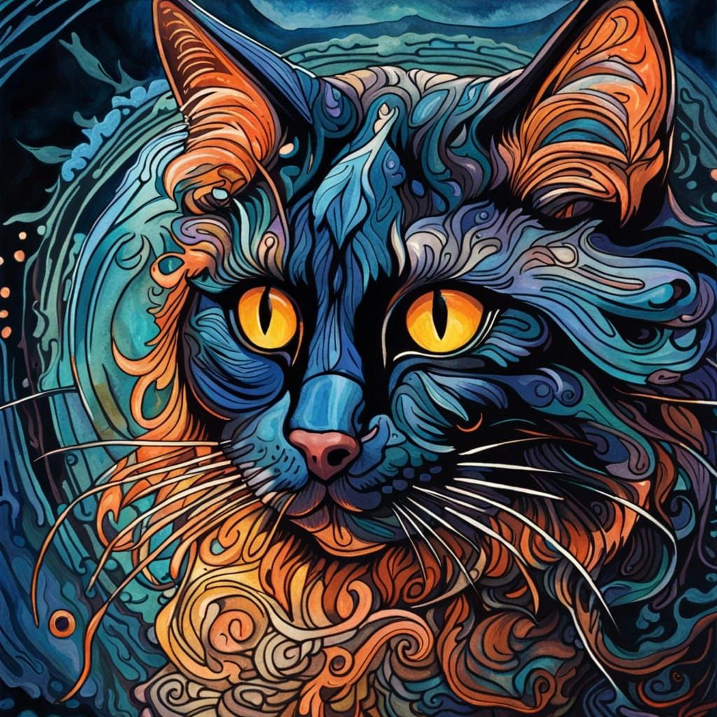 Celtic Cat in Moonlight: Detailed Digital Art