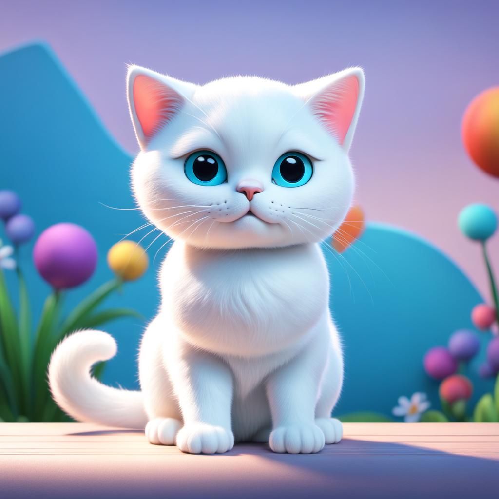 Cute Cat Holding Sign, 3D Digital Art