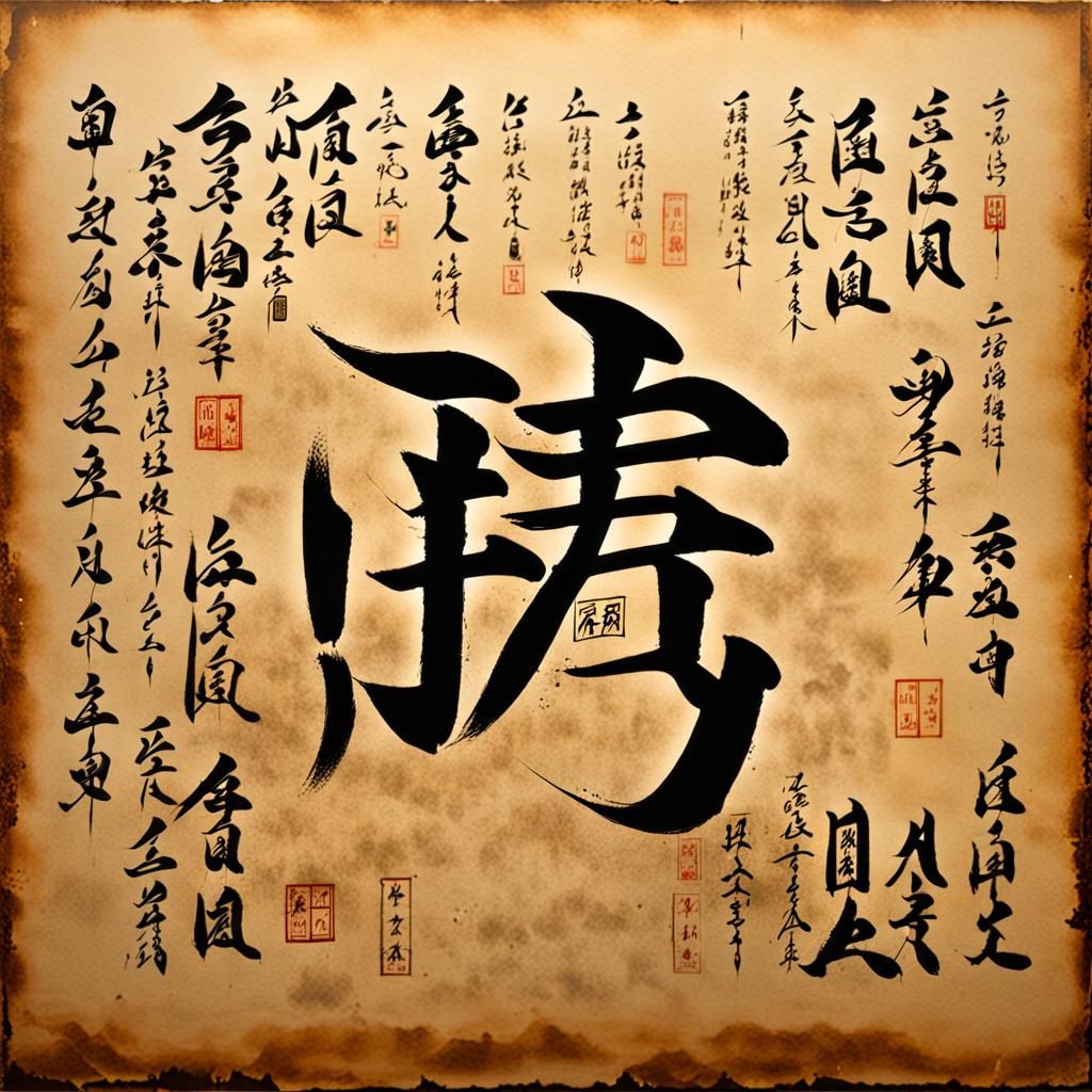 Nippon Calligraphy Art on Old Paper