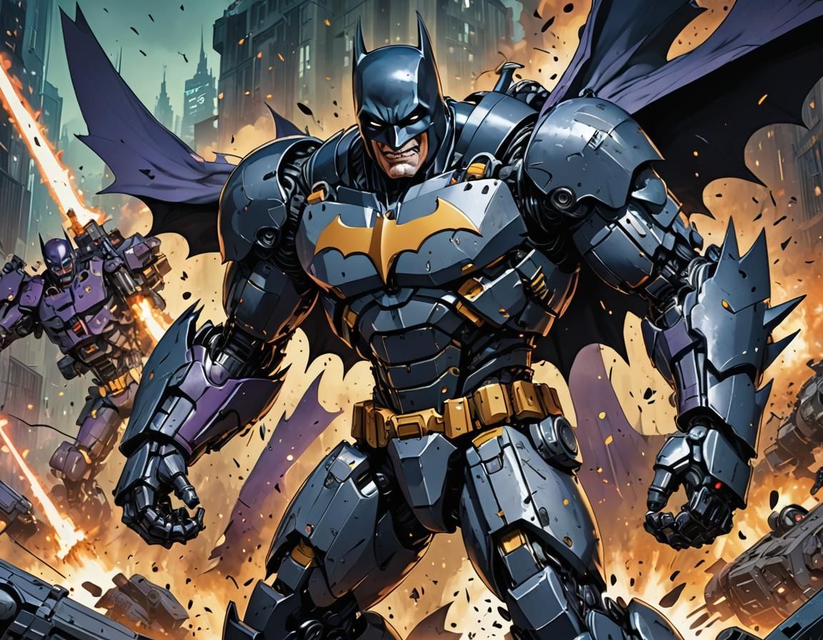 Batman as a giant robot fighting a giant Robot version of th...