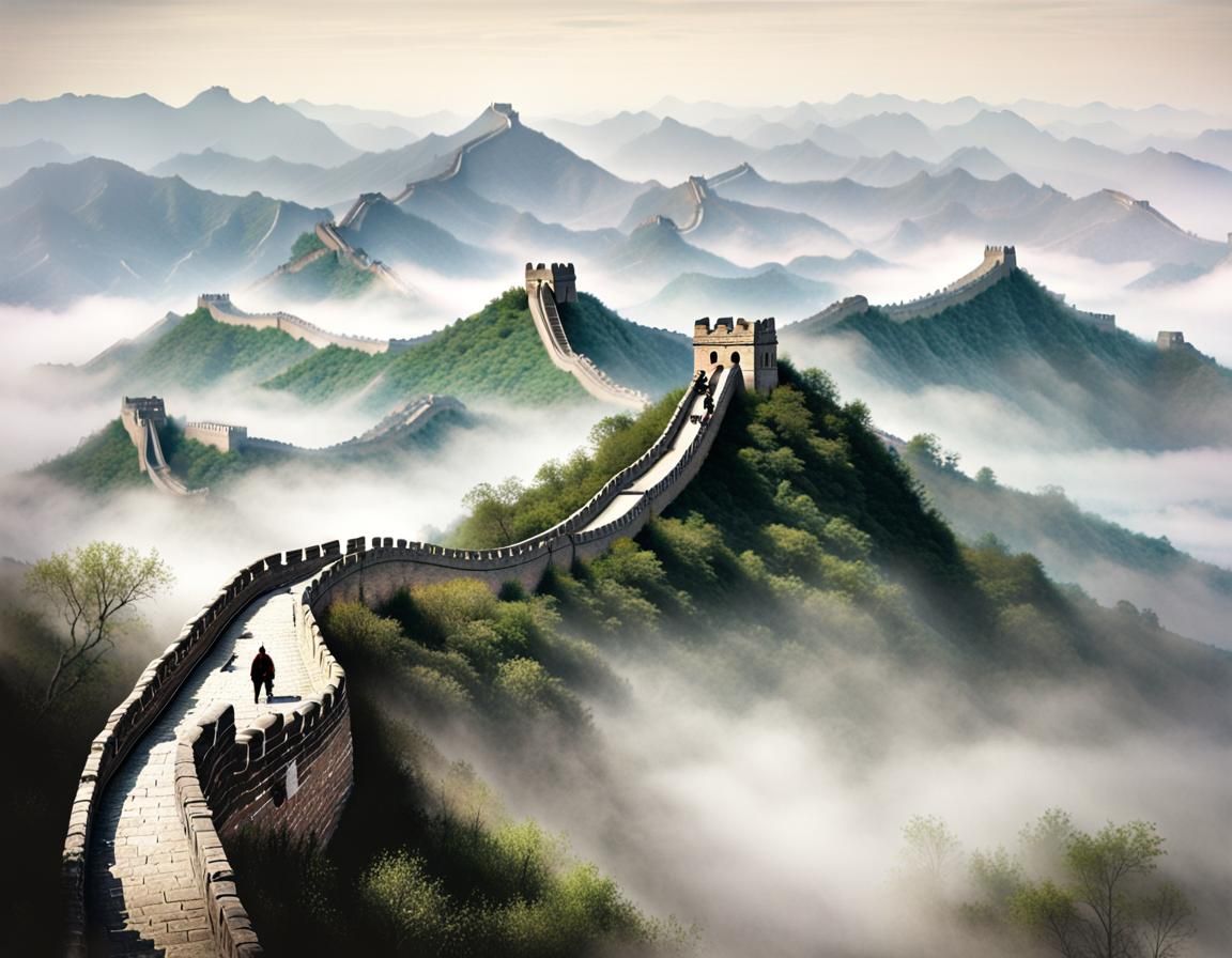 Great Wall of China in White Chalk Art