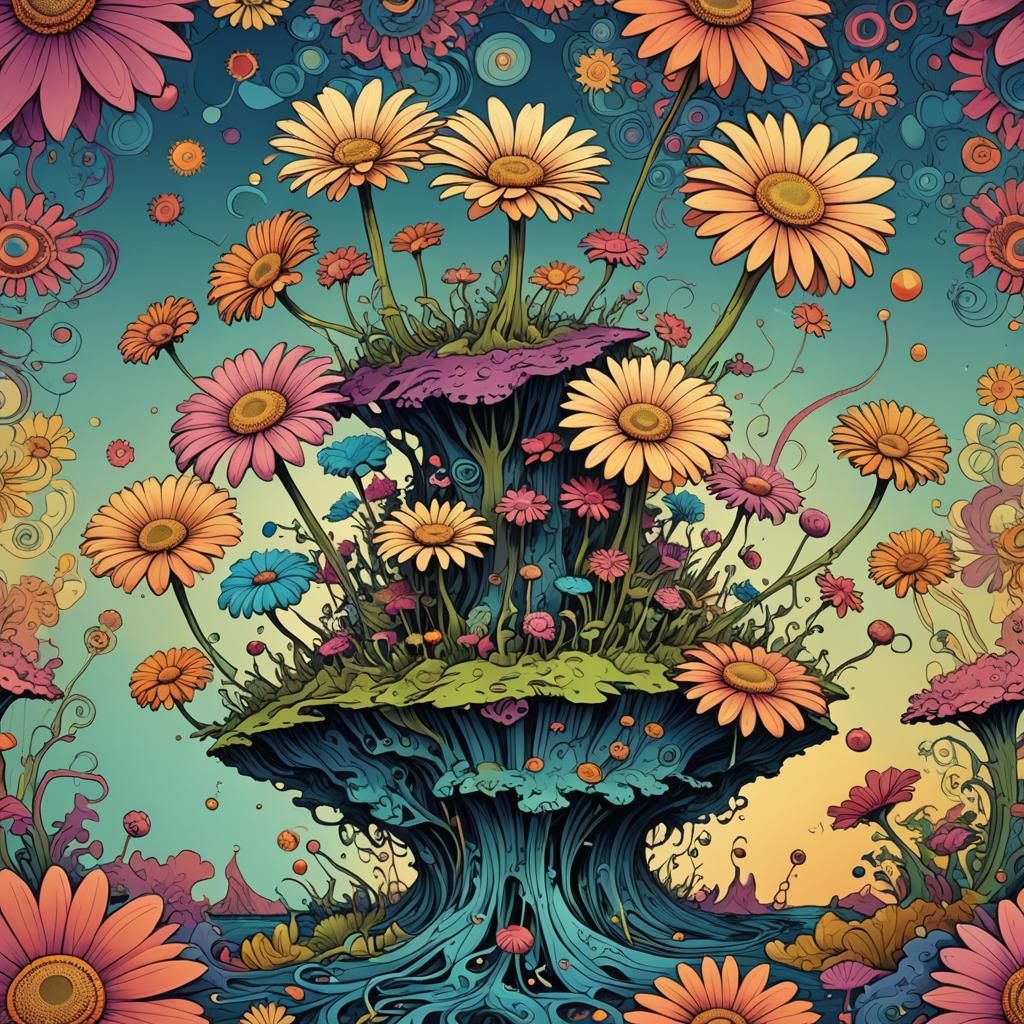 Surreal Floating Island in Pop Art Style