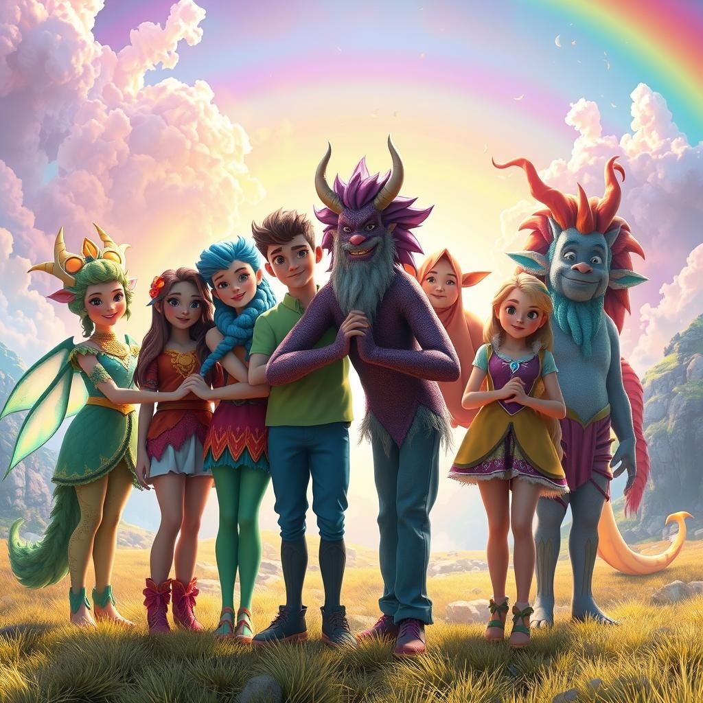 Friends United in Dreamlike Fantasy Landscape