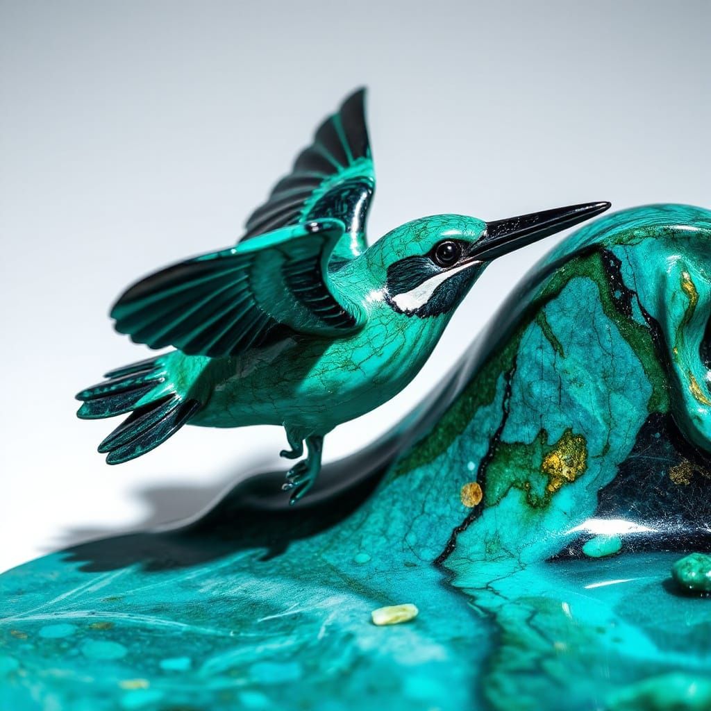 Malachite Kingfisher Sculpture in Art Nouveau Style