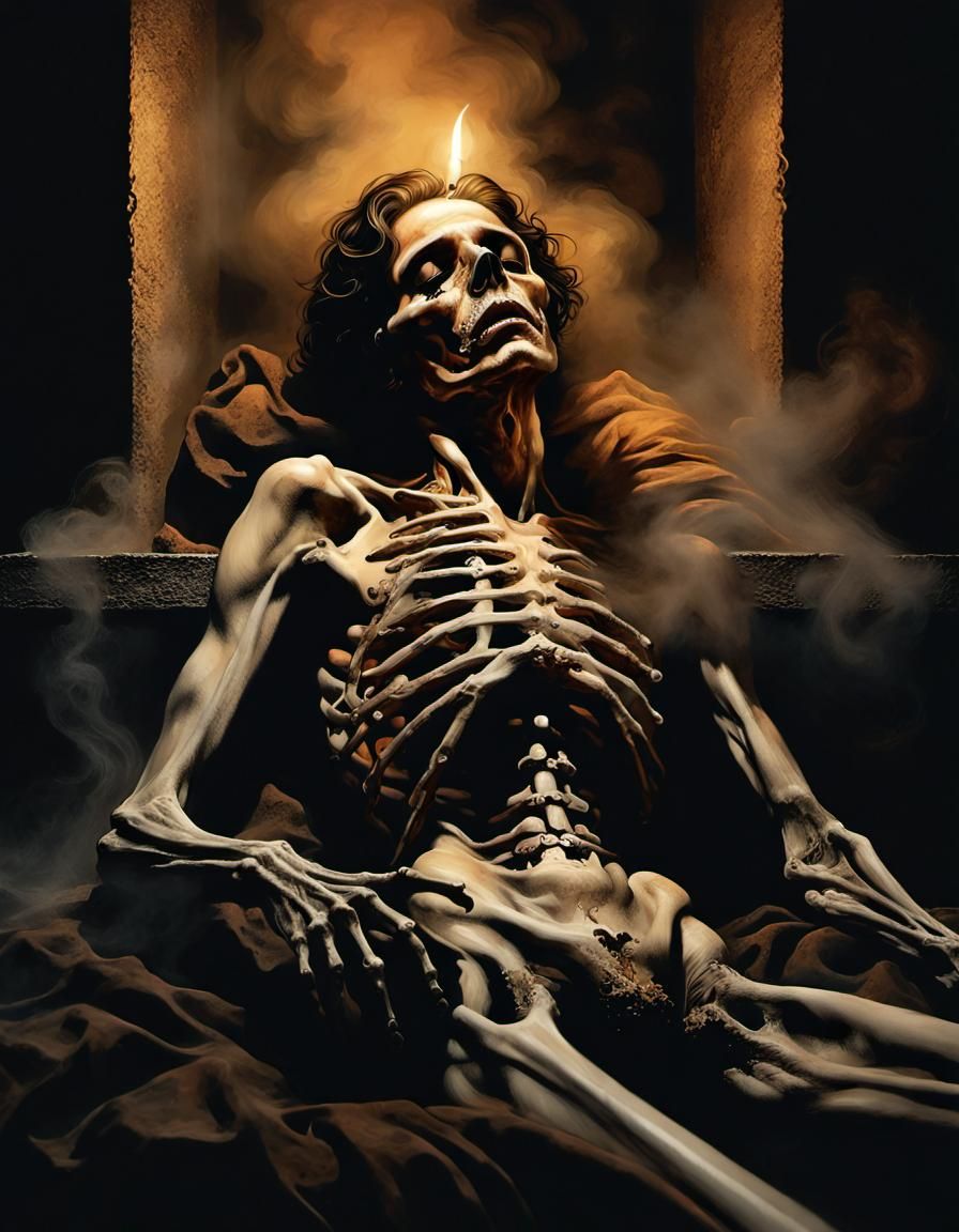 horror: My soul is resting Beneath my (blissful haze:1.3)when I die burry me in smoke,(Indica blooming:1.2) "Lee Bermejo...